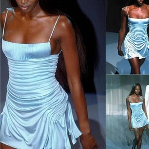 Gianni Versace S/S 2000 Light Blue Mini Ruched Runway Dress